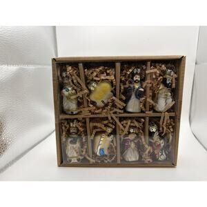 Box of Pottery Barn Mini Nativity Scene Ornaments BRAND NEW.